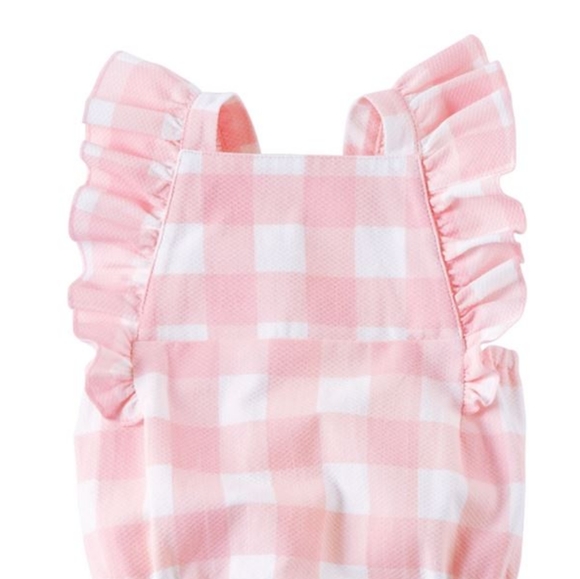 NWT Mud Pie Pink Gingham Sunsuit Romper - Picture 2 of 2